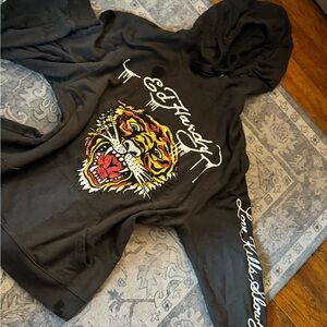 Ed Hardy Black Hoodie with Fierce Tiger Design